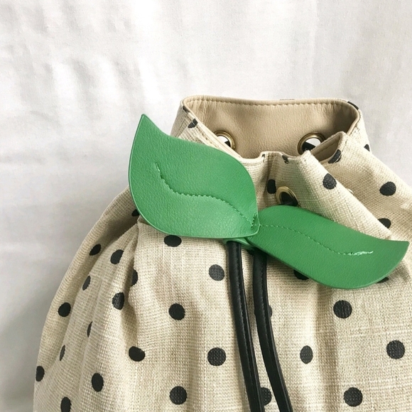 New Betsey Johnson Cream Polka Dot Bag with Cherry Draw String Backpack - Picture 2 of 7